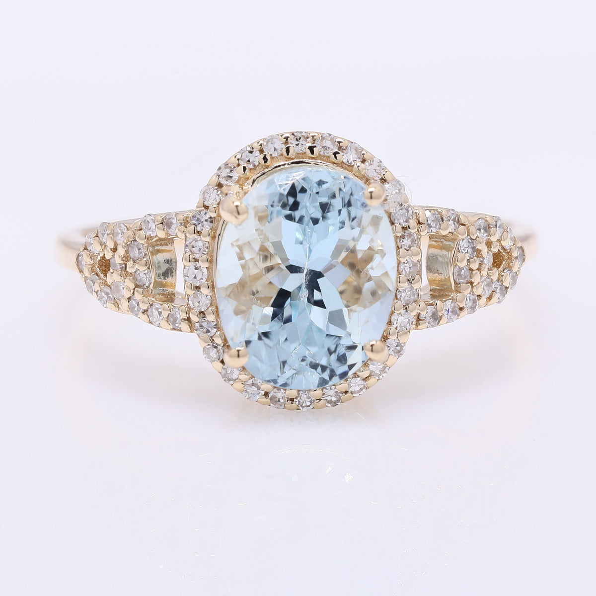 2.14 Ct Oval Mixed Cut Natural Aquamarine 14K Gold Ring