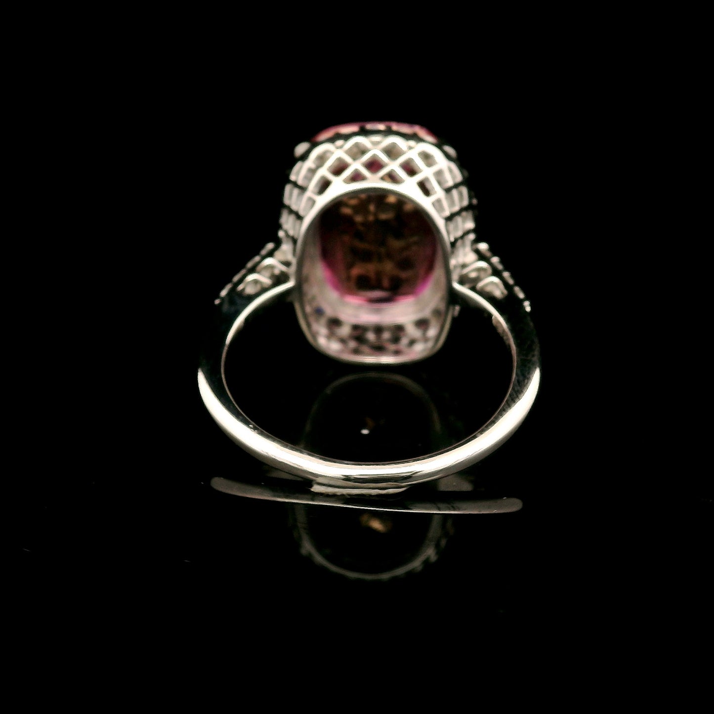 9.34 Ct Cushion Pink Topaz, White Zircon 925 Sterling Silver Ring