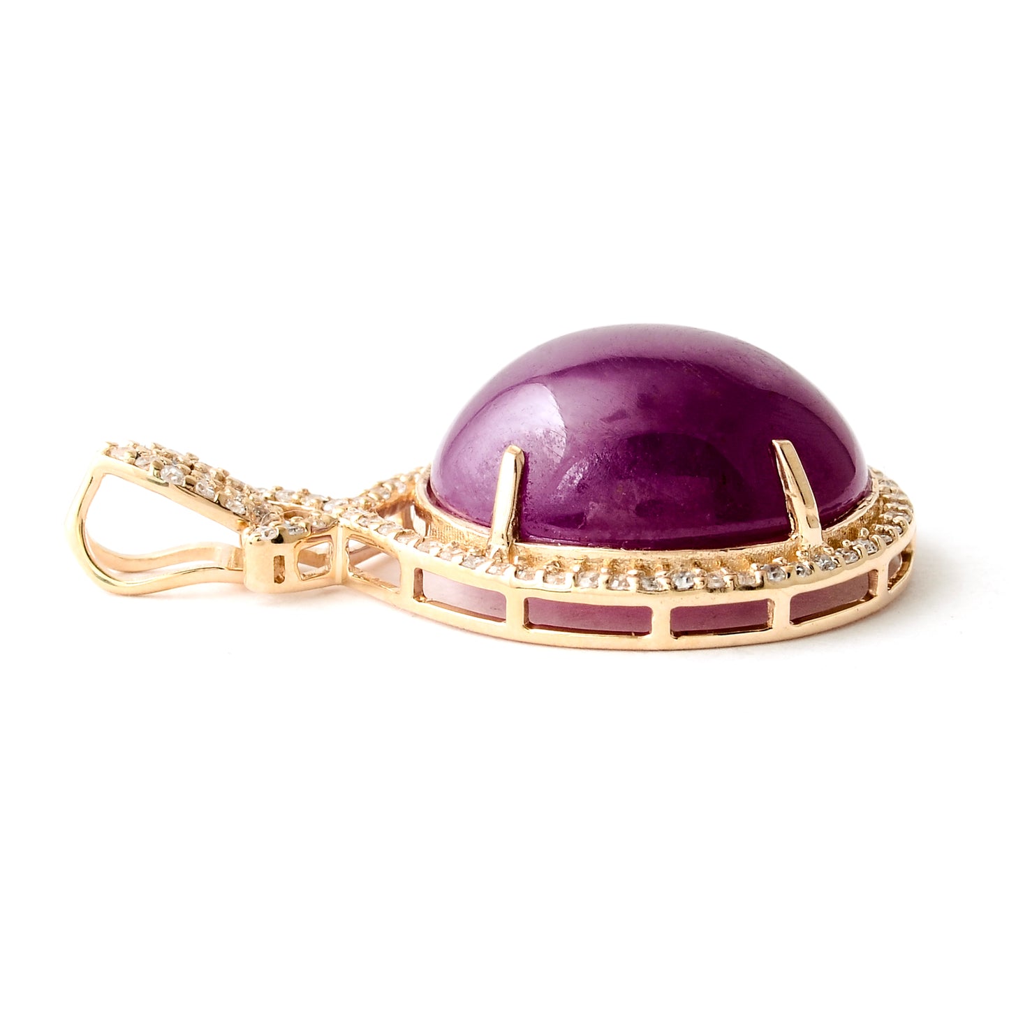 12.74 Ct Oval Cabochon Natural Corundum Ruby 14K Gold Pendant