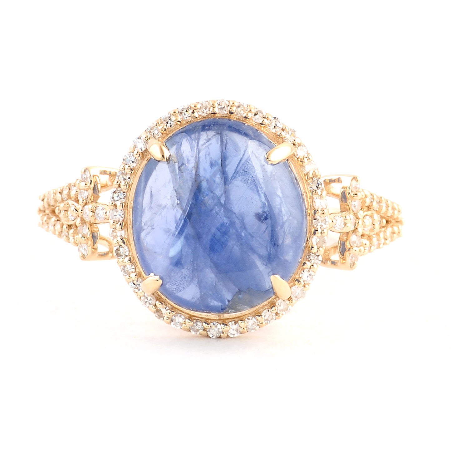 4.49 Ct Oval Cabochon Natural Corunum Sapphire 14K Gold Ring