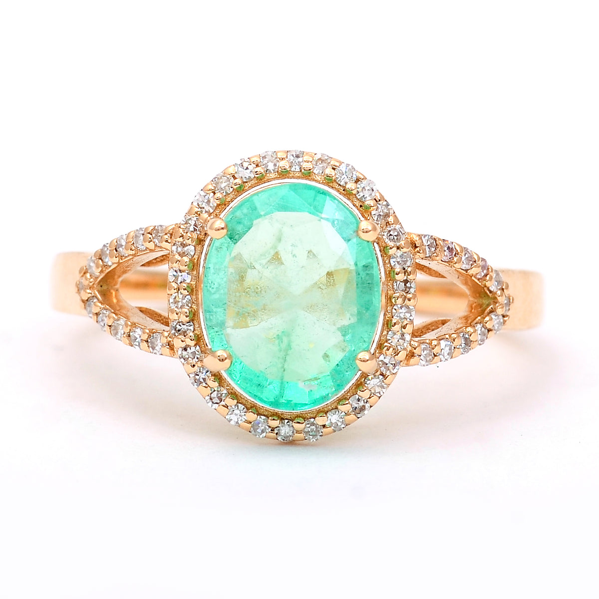 1.89 Ct Oval Mixed Cut Natural Emerald 14K Gold Ring