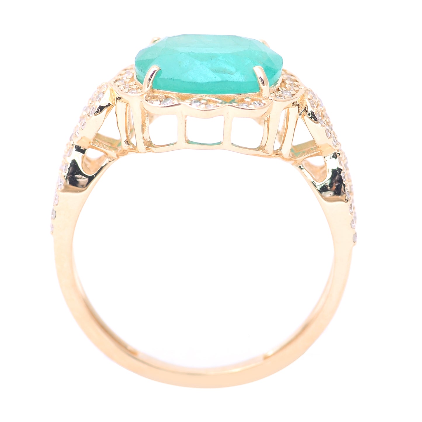 2.91 Ct Oval Mixed Cut Natural Emerald 14K Gold Ring