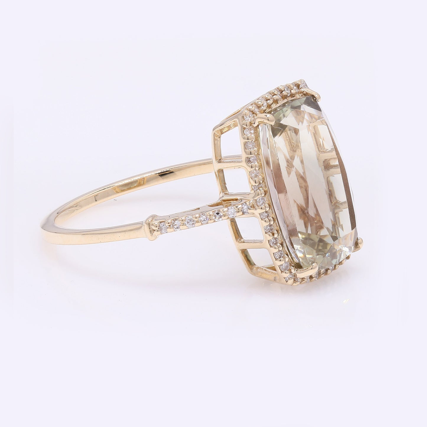 4.11 Ct Rectangular Cushion Mixed Cut Natural Plagioclase Feldspar Sunstone 14K Gold Ring