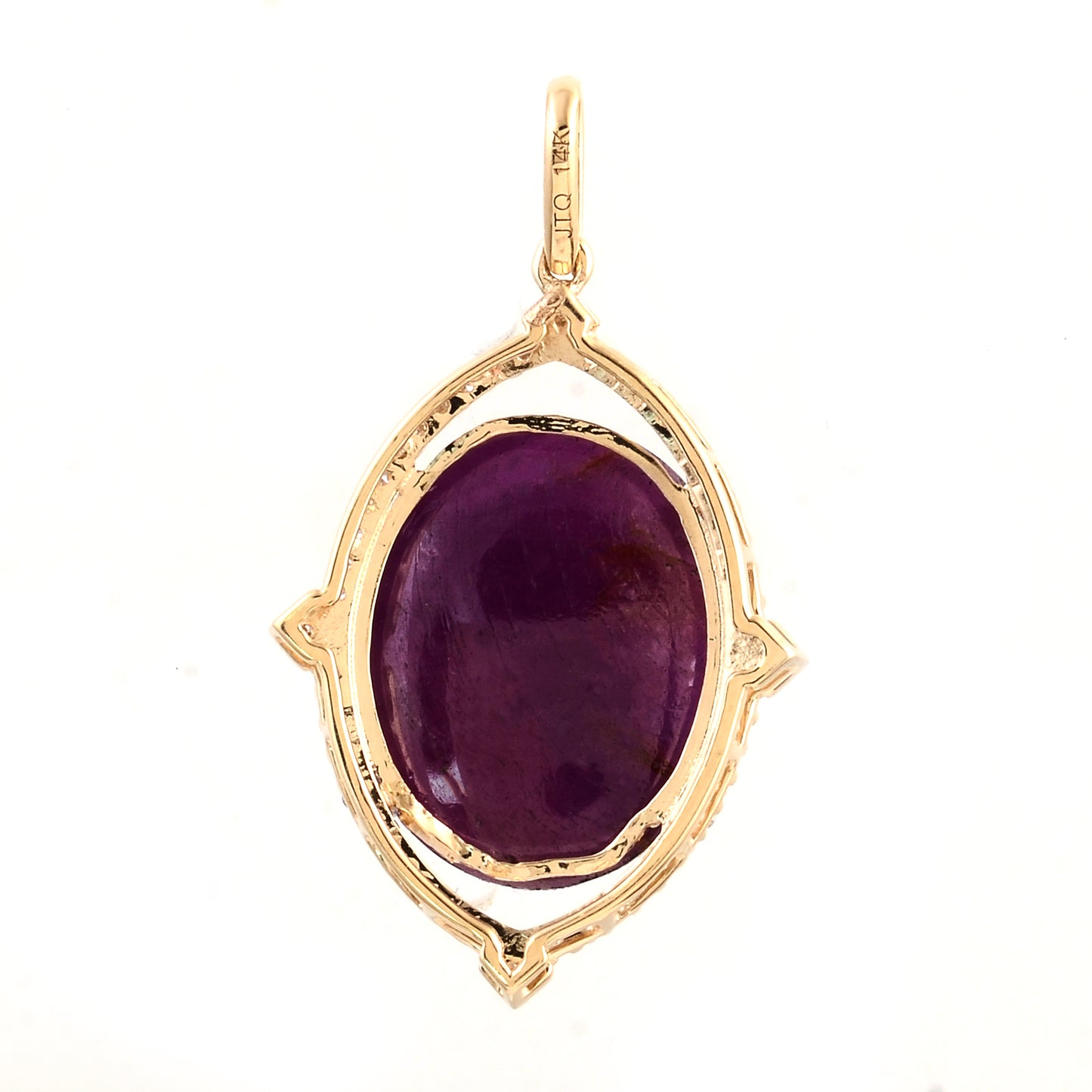 13.15 Ct Oval Cabochon Natural Corundum Ruby 14K Gold Pendant