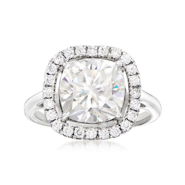 3.61 ct. t.w. Moissanite Square Halo Ring in Sterling Silver. Size 6
