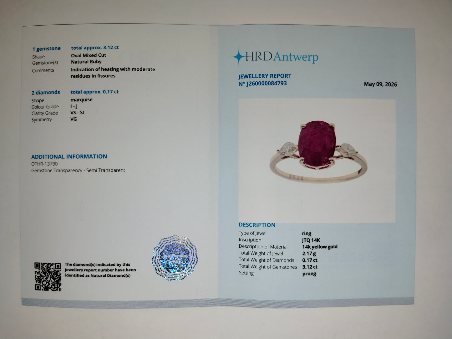 1.52 Ct Oval Mixed Cut Natural Ruby 14K Gold Ring