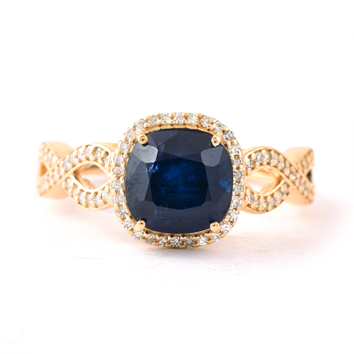 3.51 Ct Cushion Mixed Cut Natural Sapphire 14K Gold Ring