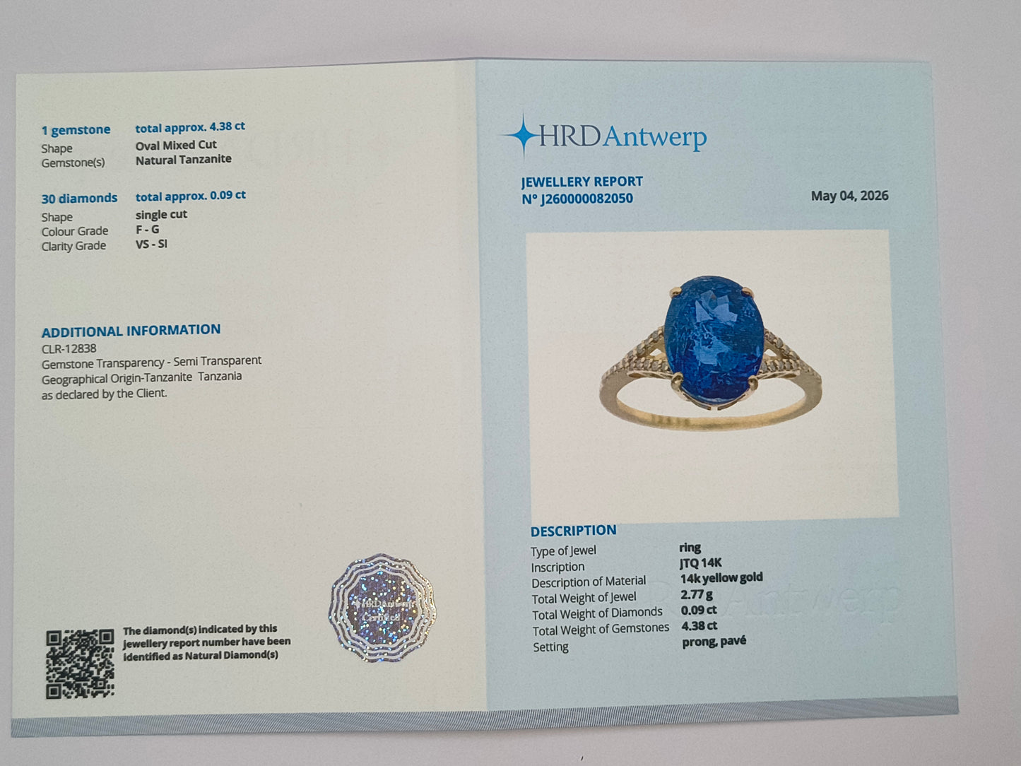 4.47 Ct Oval Mixed Cut Natural Tanzanite 14K Gold Ring