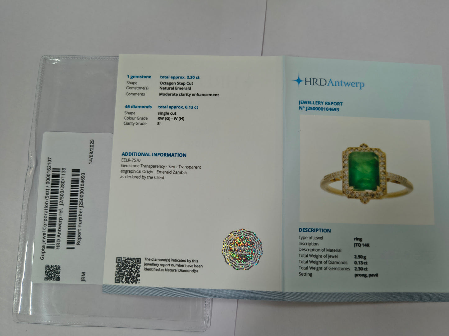 2.43 Ct Octagon Step Cut Natural Emerald 14K Gold Ring