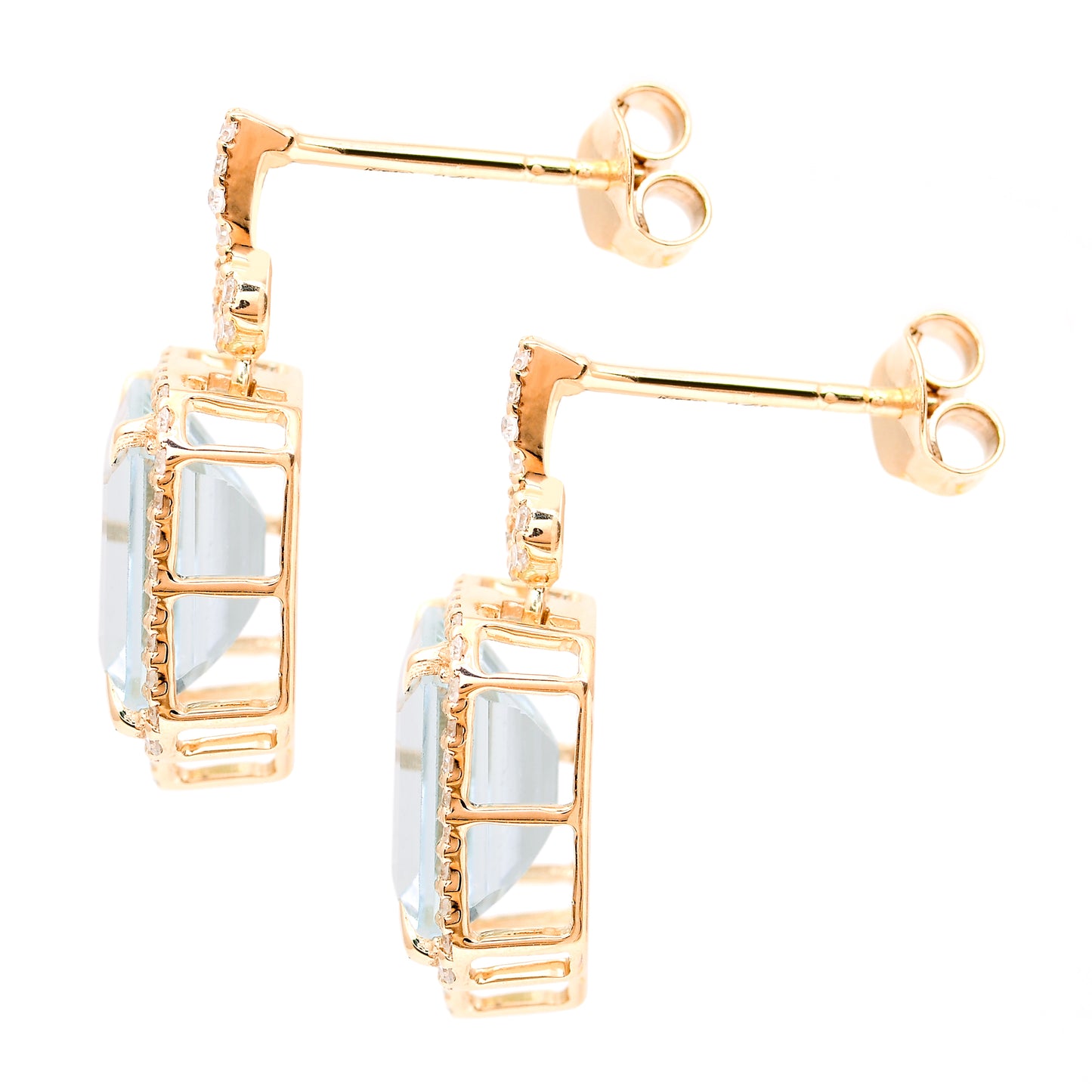 4.82 Ct Octagon Step Cut Natural Aquamarine 14K Gold Earrings