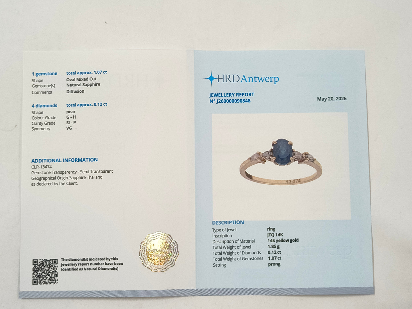 1.19 Ct Oval Sapphire 14K Gold Ring