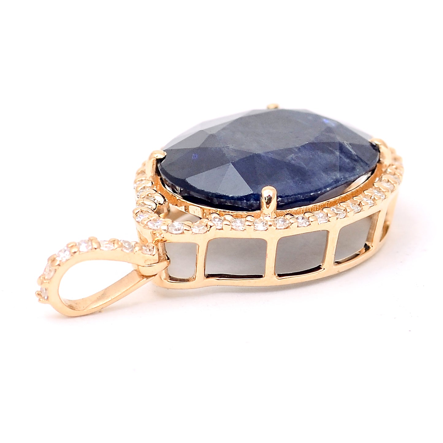 5.32 Ct Oval Mixed Cut Natural Sapphire 14K Gold Pendant