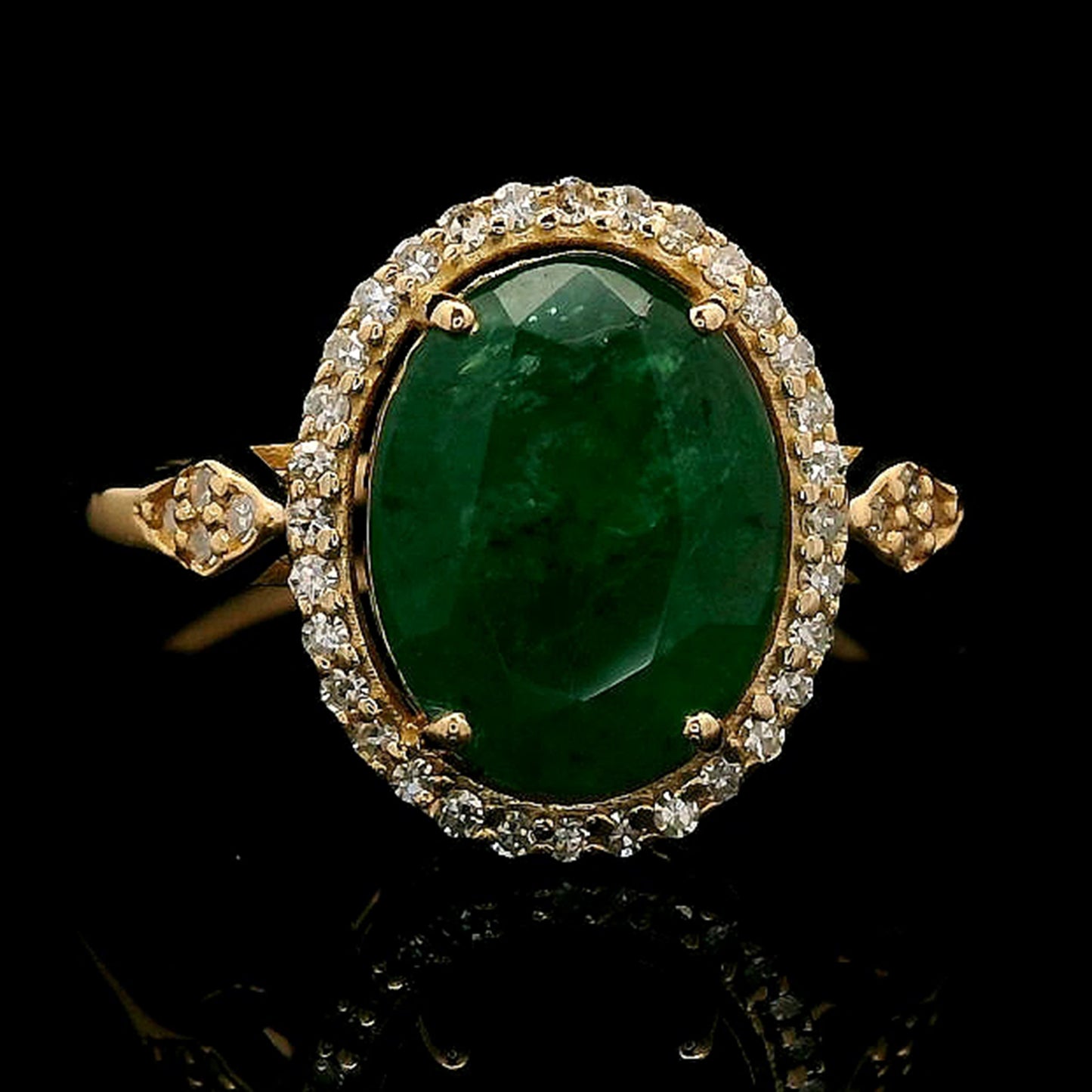 2.16 Ct Oval Mixed Cut Natural Emerald 14K Gold Ring