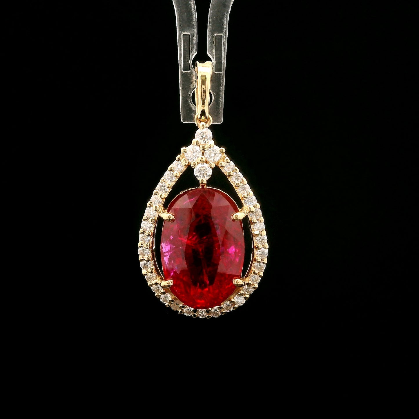 5.71 Ct Oval Mixed Cut Lab Grown Ruby 14K Gold Pendant