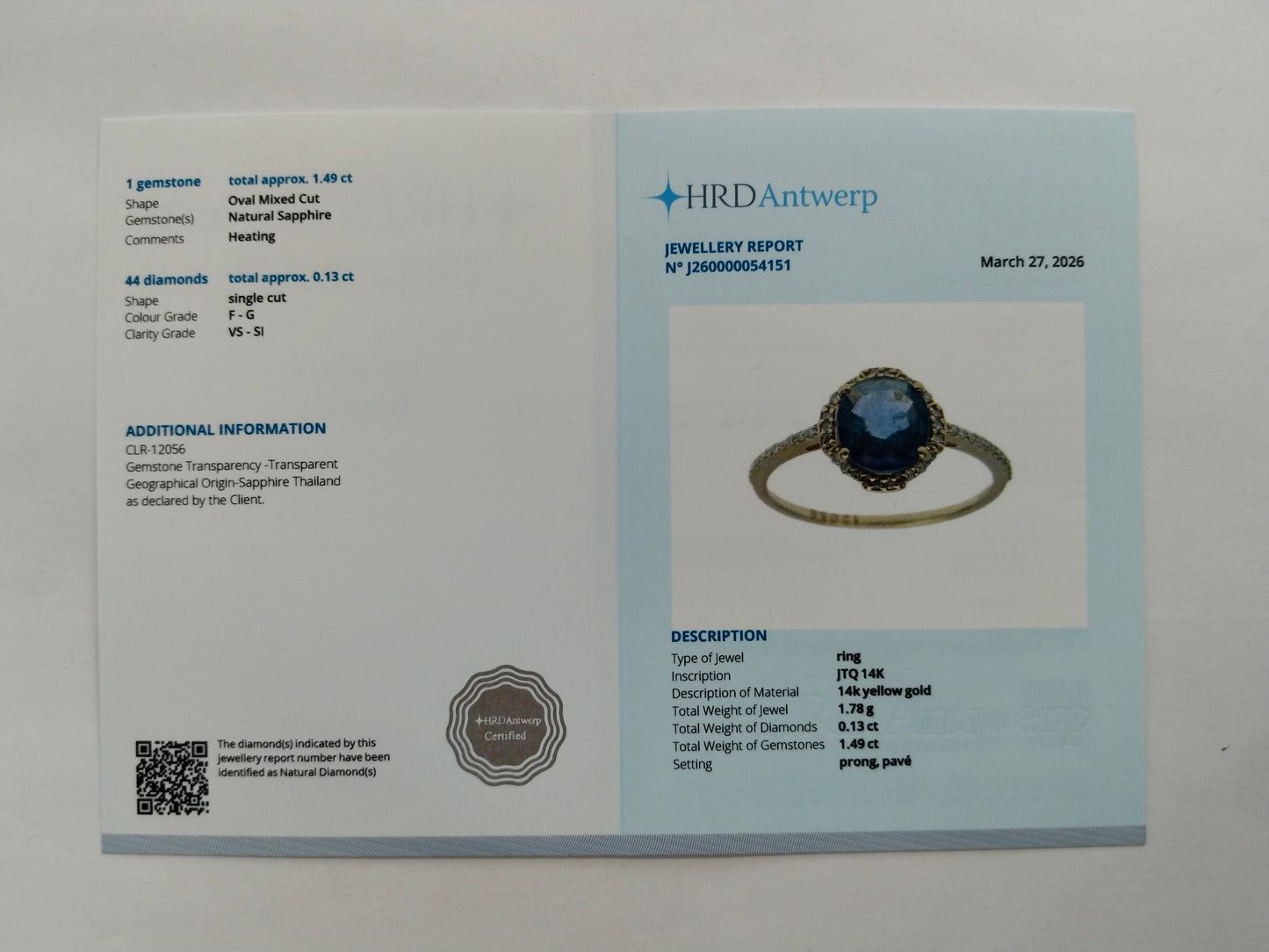 1.62 Ct Oval Mixed Cut Natural Sapphire 14K Gold Ring