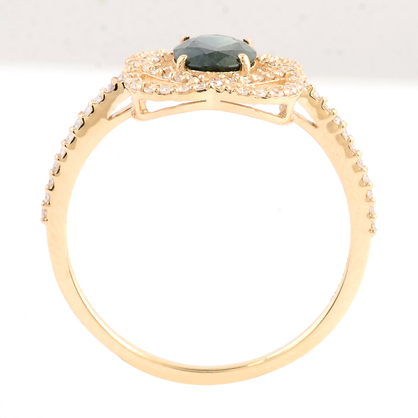 1.07 Ct Oval Mixed Cut Natural Corunum Green Sapphire 14K Gold Ring