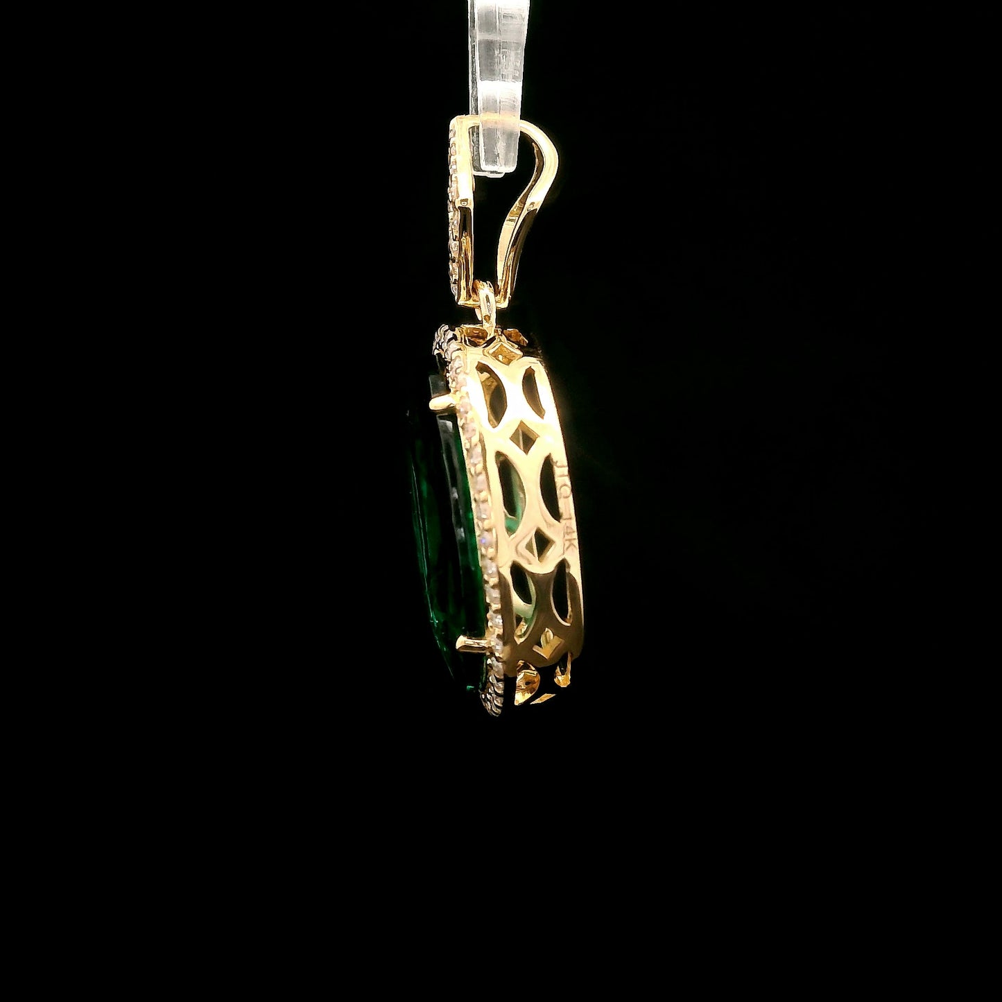 5.42 Ct Oval Mixed Cut Lab Grown Emerald 14K Gold Pendant