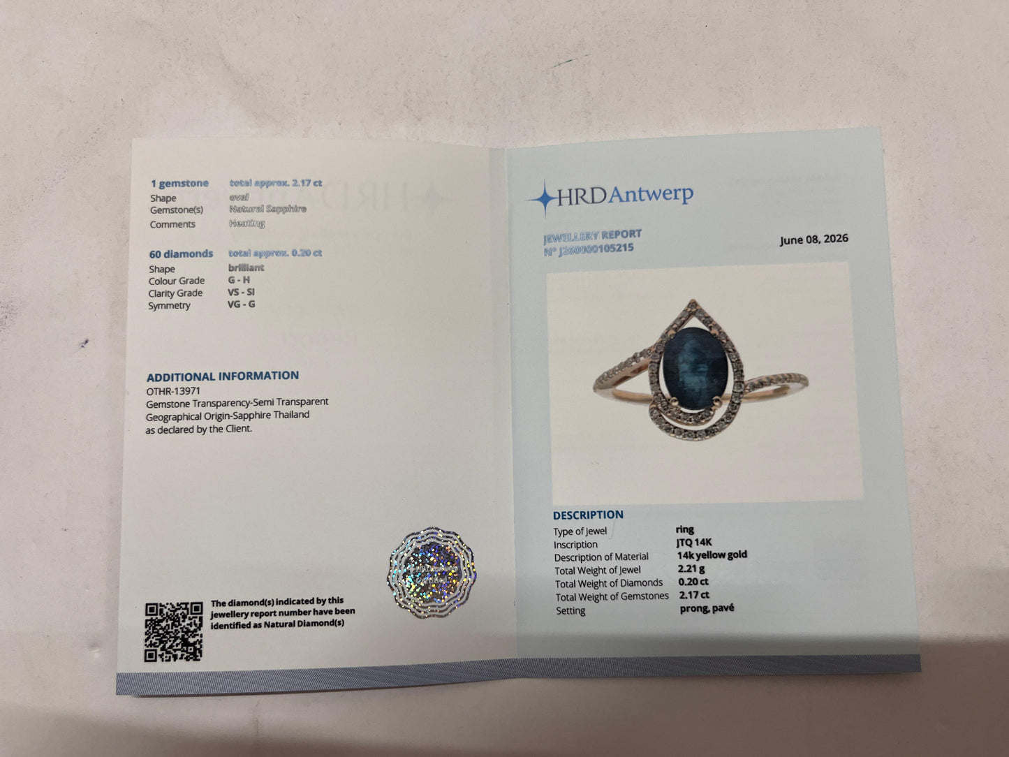 2.37 Ct Oval Mixed Cut Natural Sapphire 14K Gold Ring
