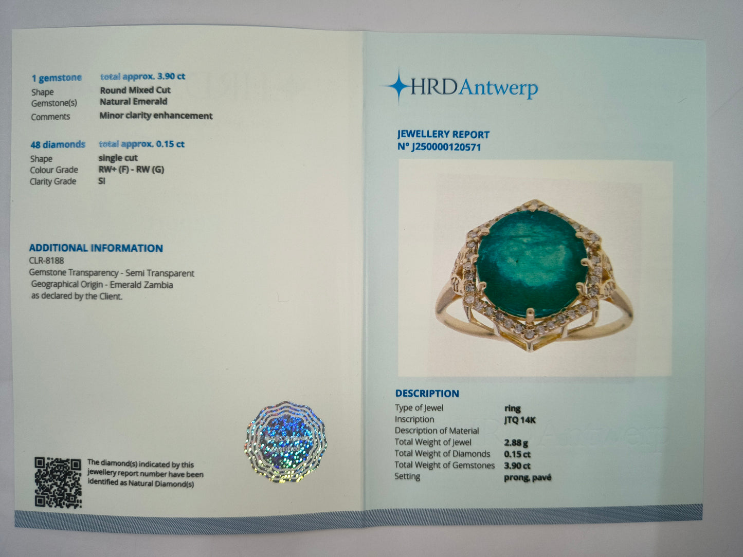 4.05 Ct Round Natural Emerald 14K Gold Ring