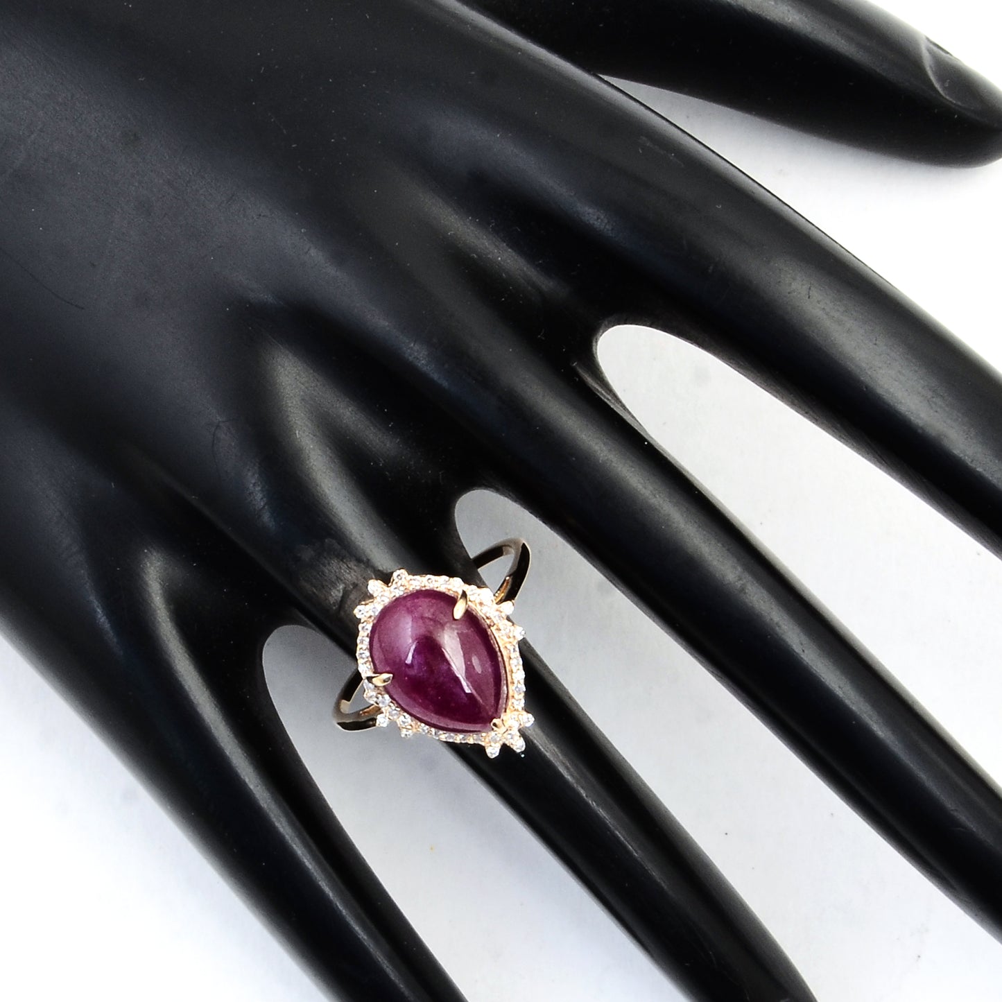 6.01 Ct Pear Cabochon Natural Corundum Ruby 14K Gold Ring