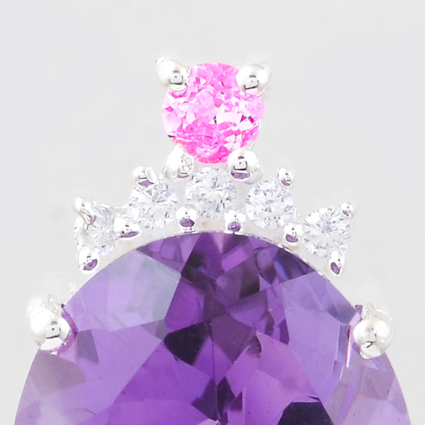 8.75 Ct Oval Amethyst, White Topaz, Cubic Zirconia 925 Sterling Silver Pendant