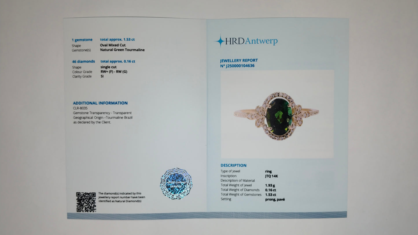 1.69 Ct Oval Mixed Cut Natural Tourmaline 14K Gold Ring