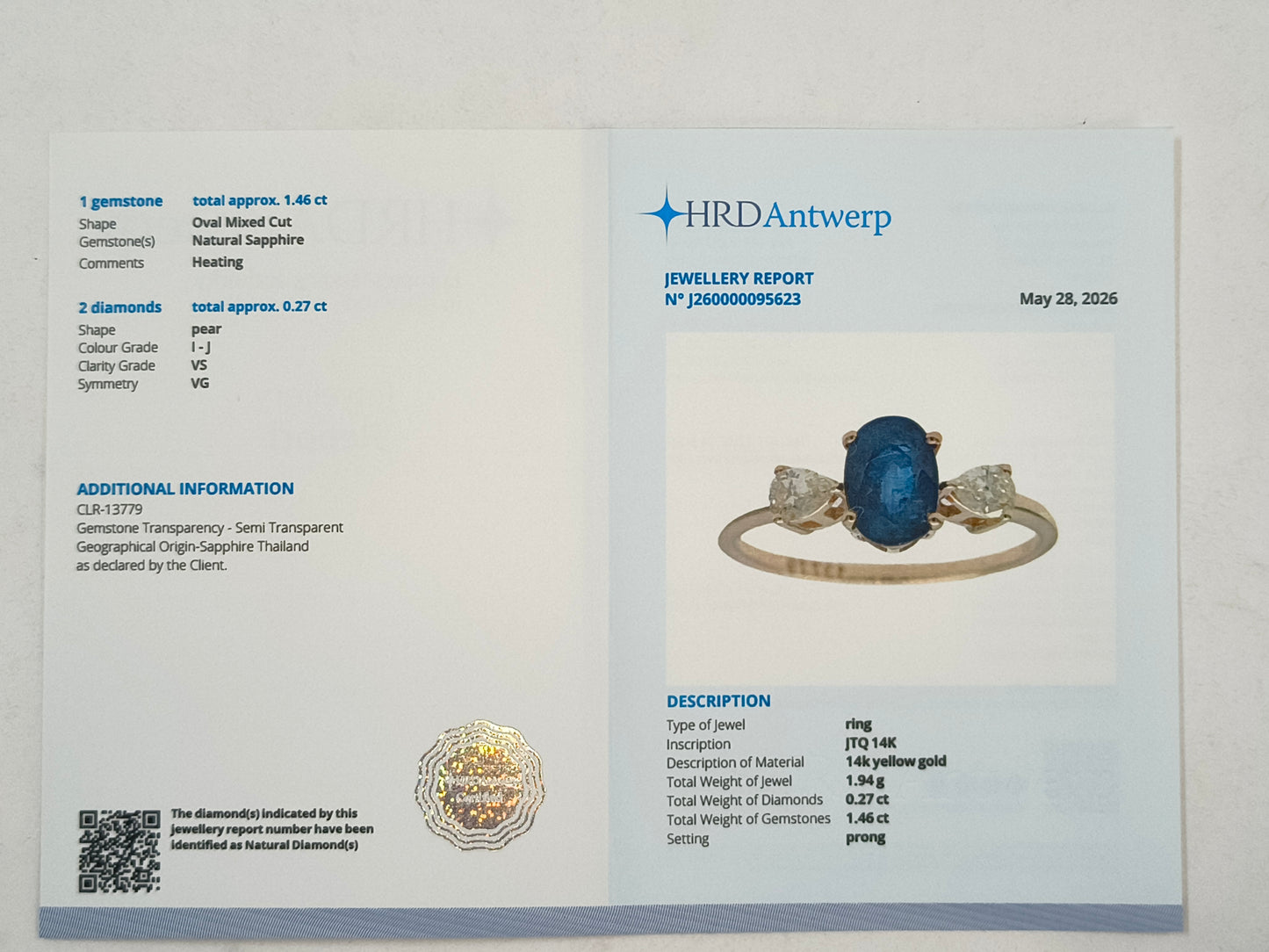 1.73 Ct Oval Mixed Cut Natural Sapphire 14K Gold Ring