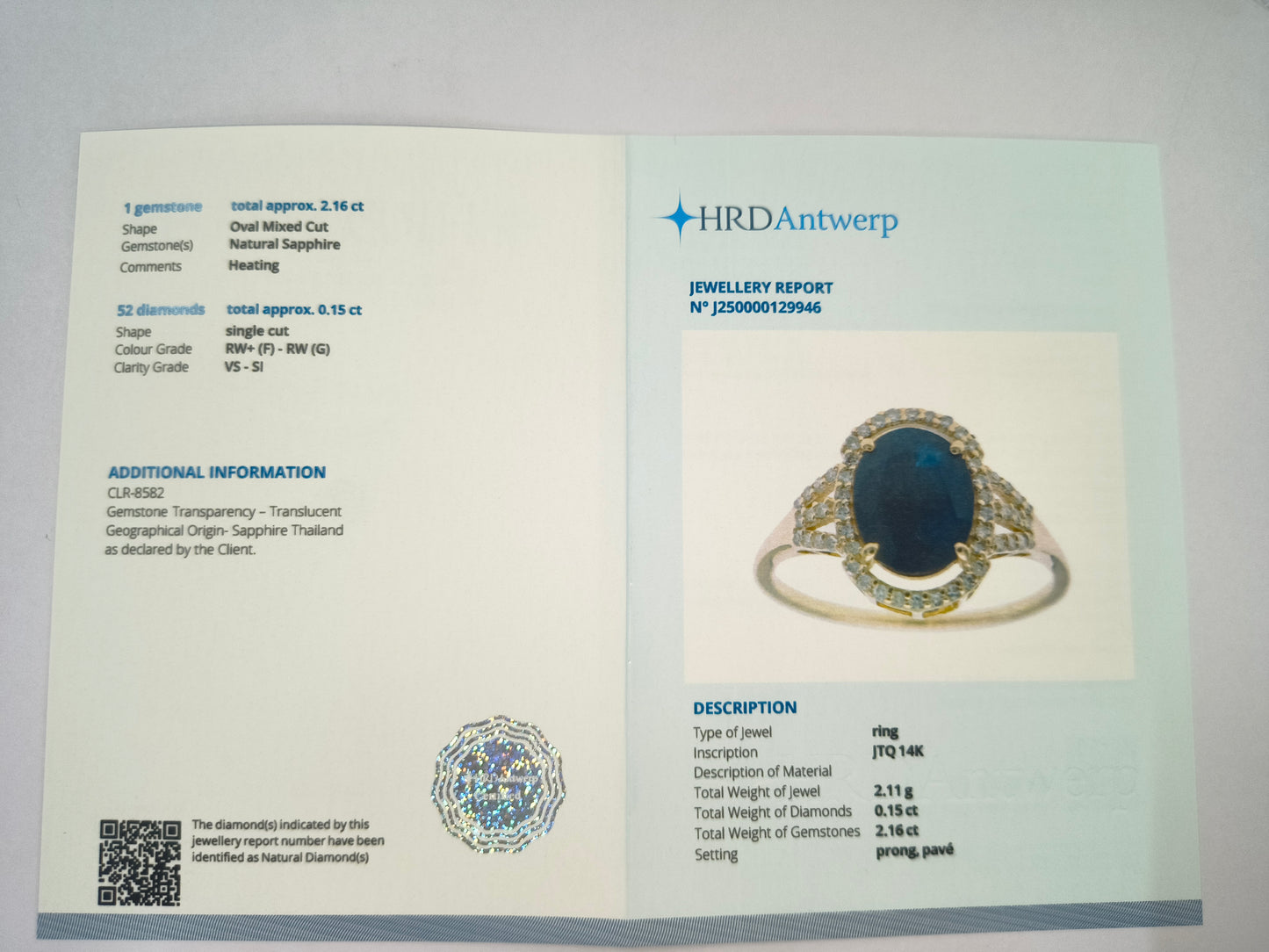 2.31 Ct Oval Natural Sapphire 14K Gold Ring