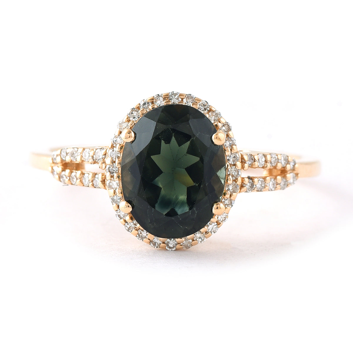 1.86 Ct Oval Mixed Cut Natural Green Tourmaline 14K Gold Ring