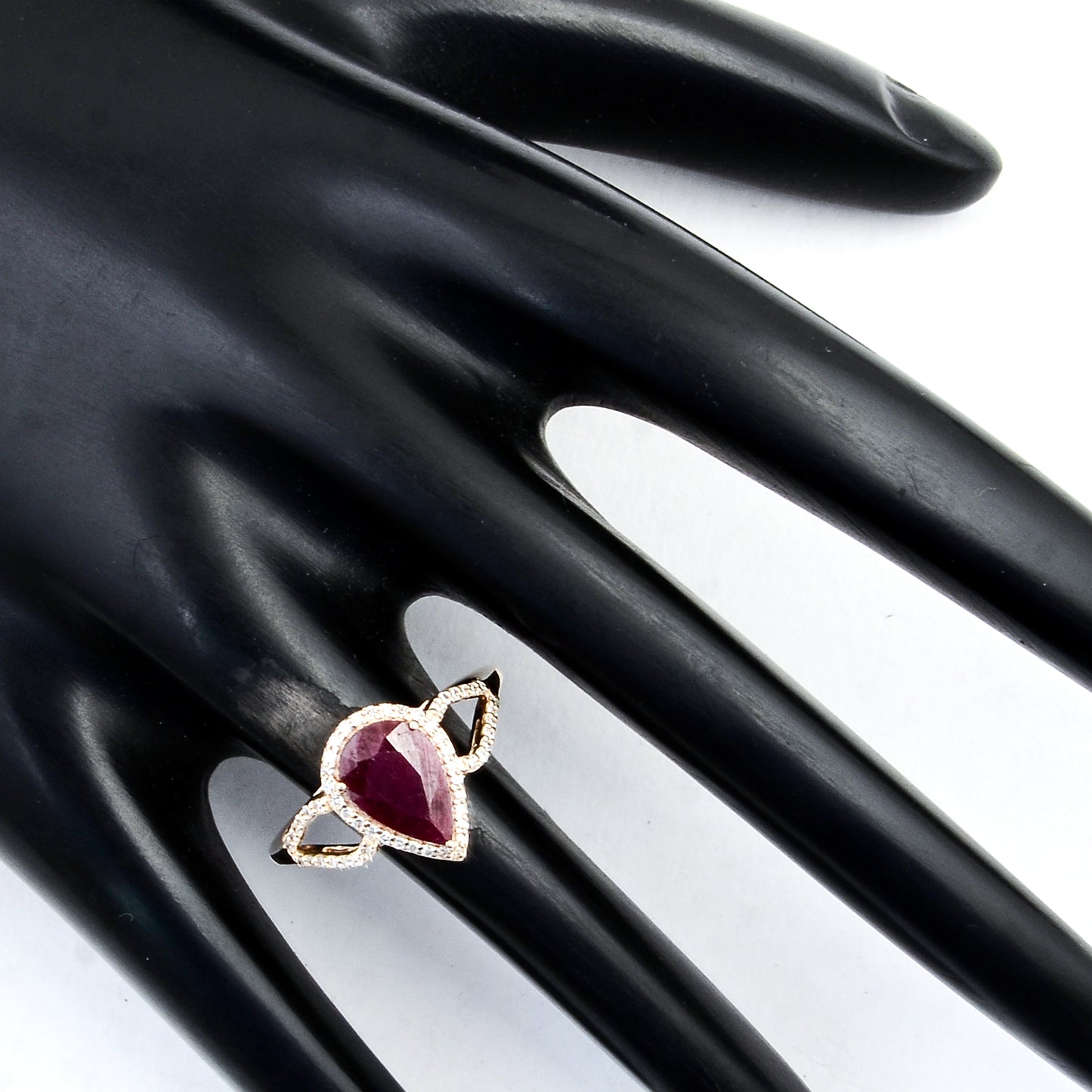2.21 Ct Pear Mixed Cut Natural Corundum Ruby 14K Gold Ring