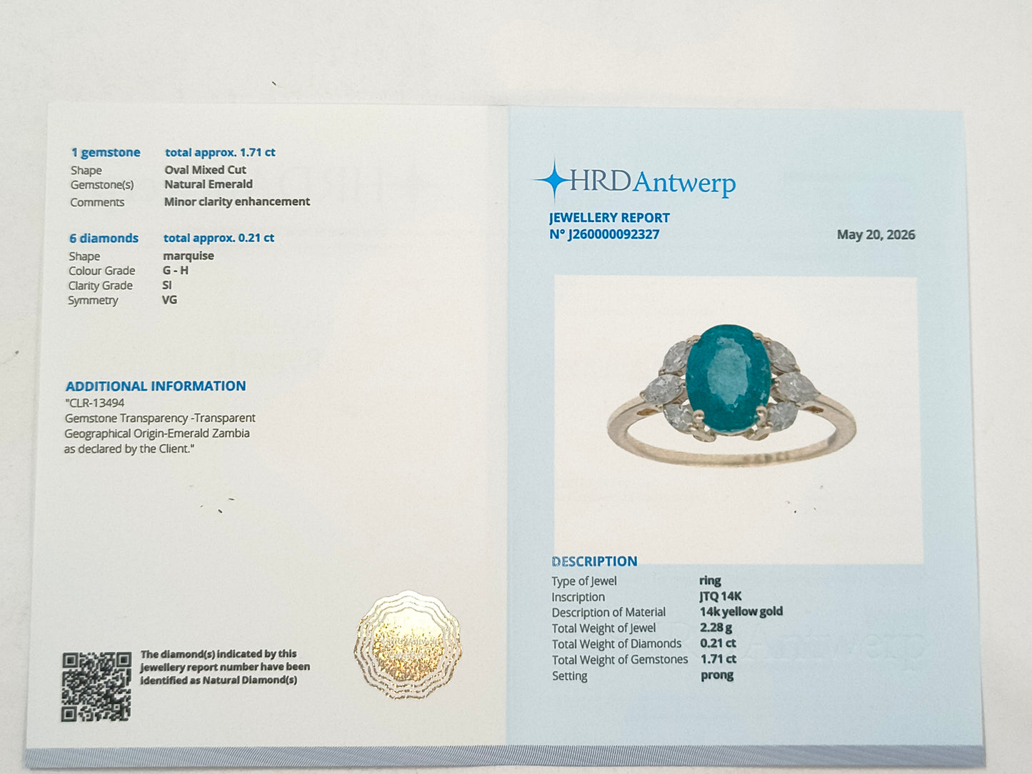 2.11 Ct Oval Emerald 14K Gold Ring