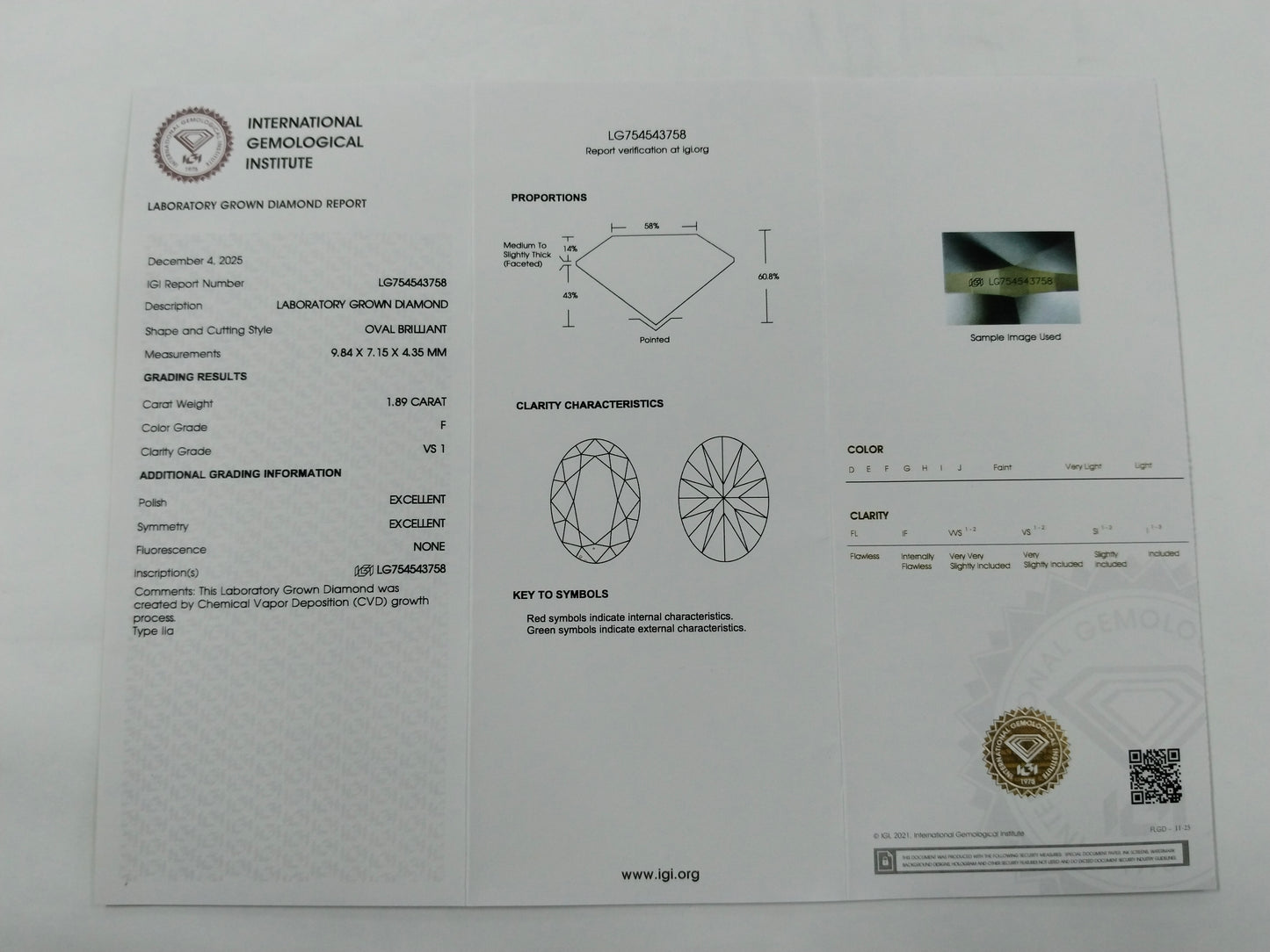 2.47 Carats Lab Grown Diamond 14K Gold Pendant