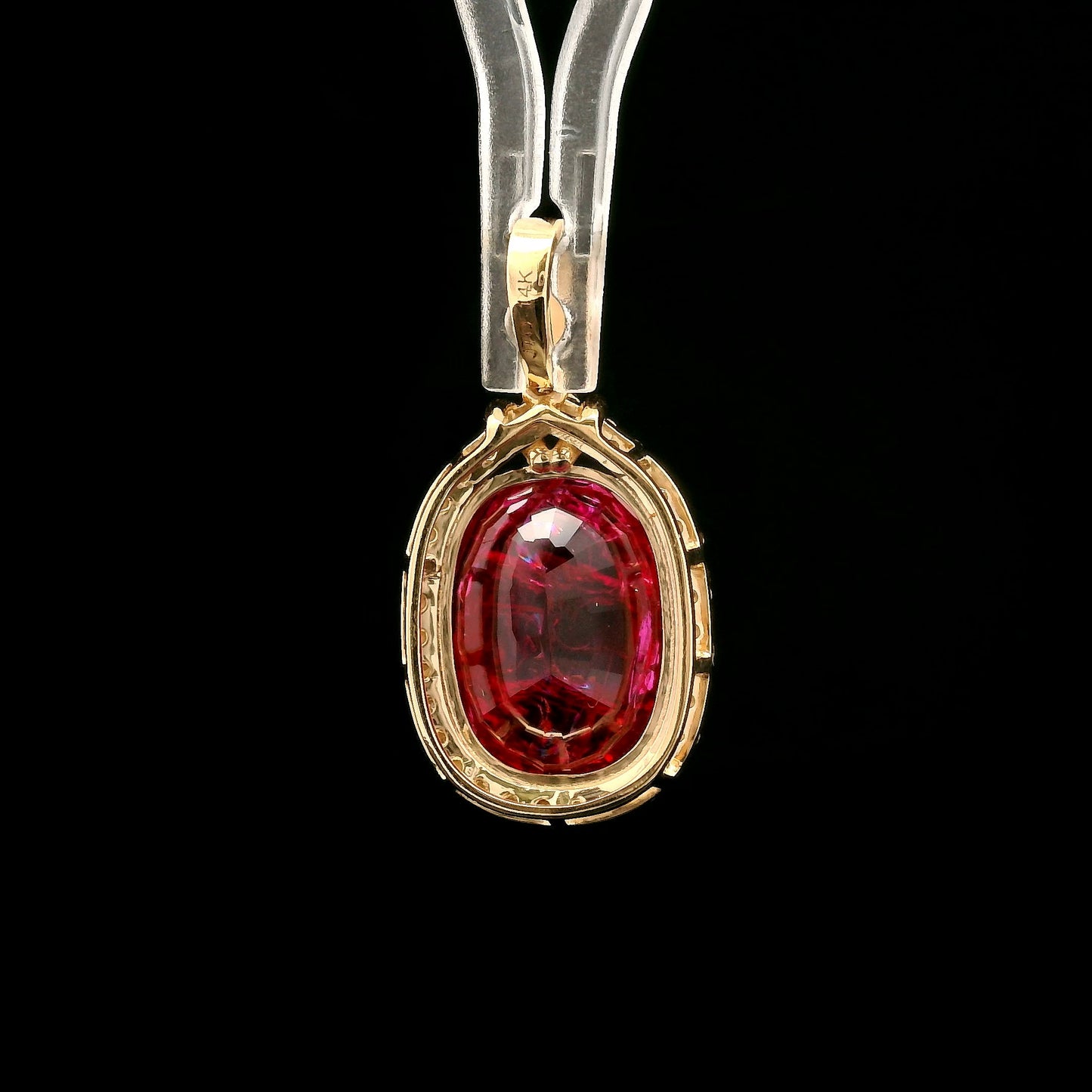 5.37 Ct Oval Mixed Cut Lab Grown Ruby 14K Gold Pendant