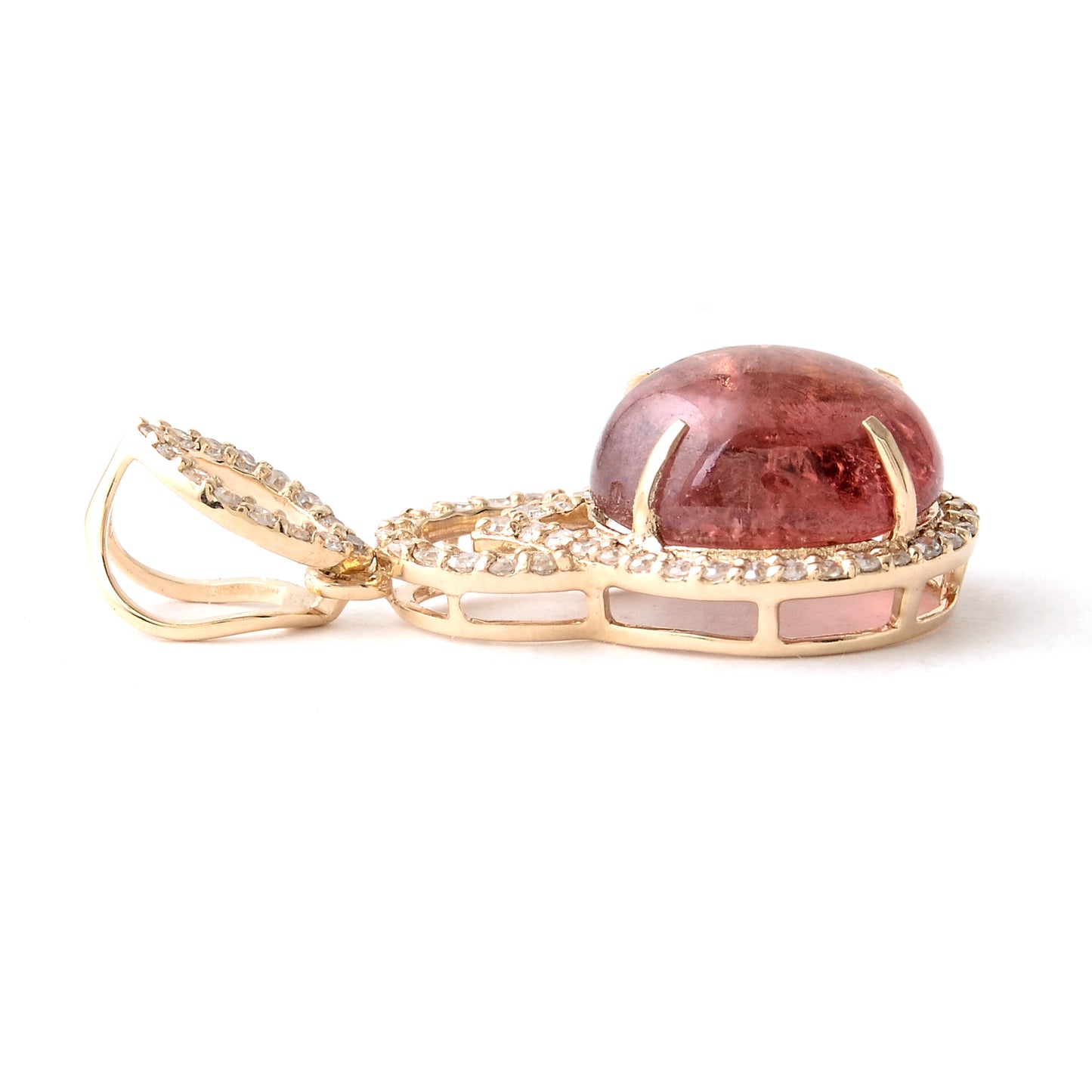 2.91 Ct Oval Cabochon Natural Tourmaline 14K Gold Pendant