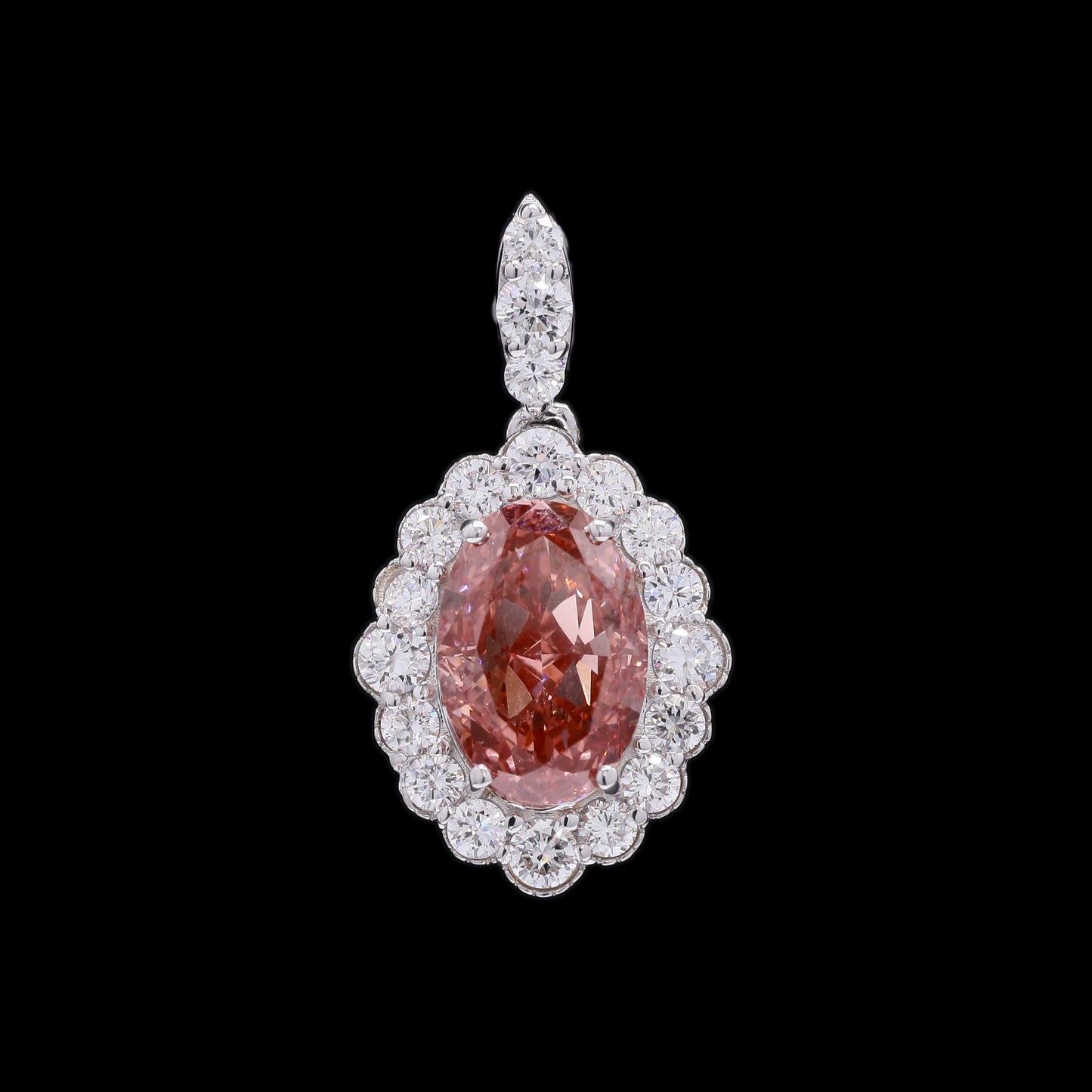 3.84 Carats Fancy Vivid Pink Lab Grown Diamond 14K Gold Pendant