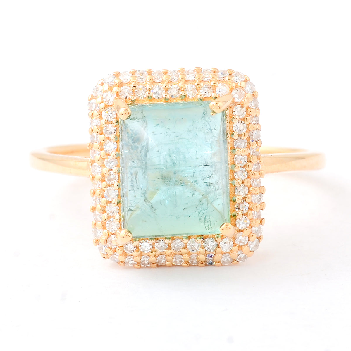 3.48 Ct Cushion Cabochon Cut Natural Tourmaline 14K Gold Ring