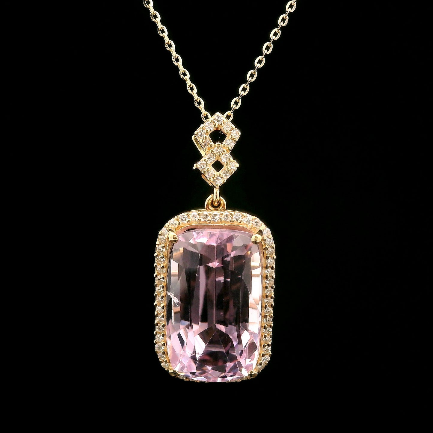 10.24 Ct Cushion Kunzite 14K Gold Pendant