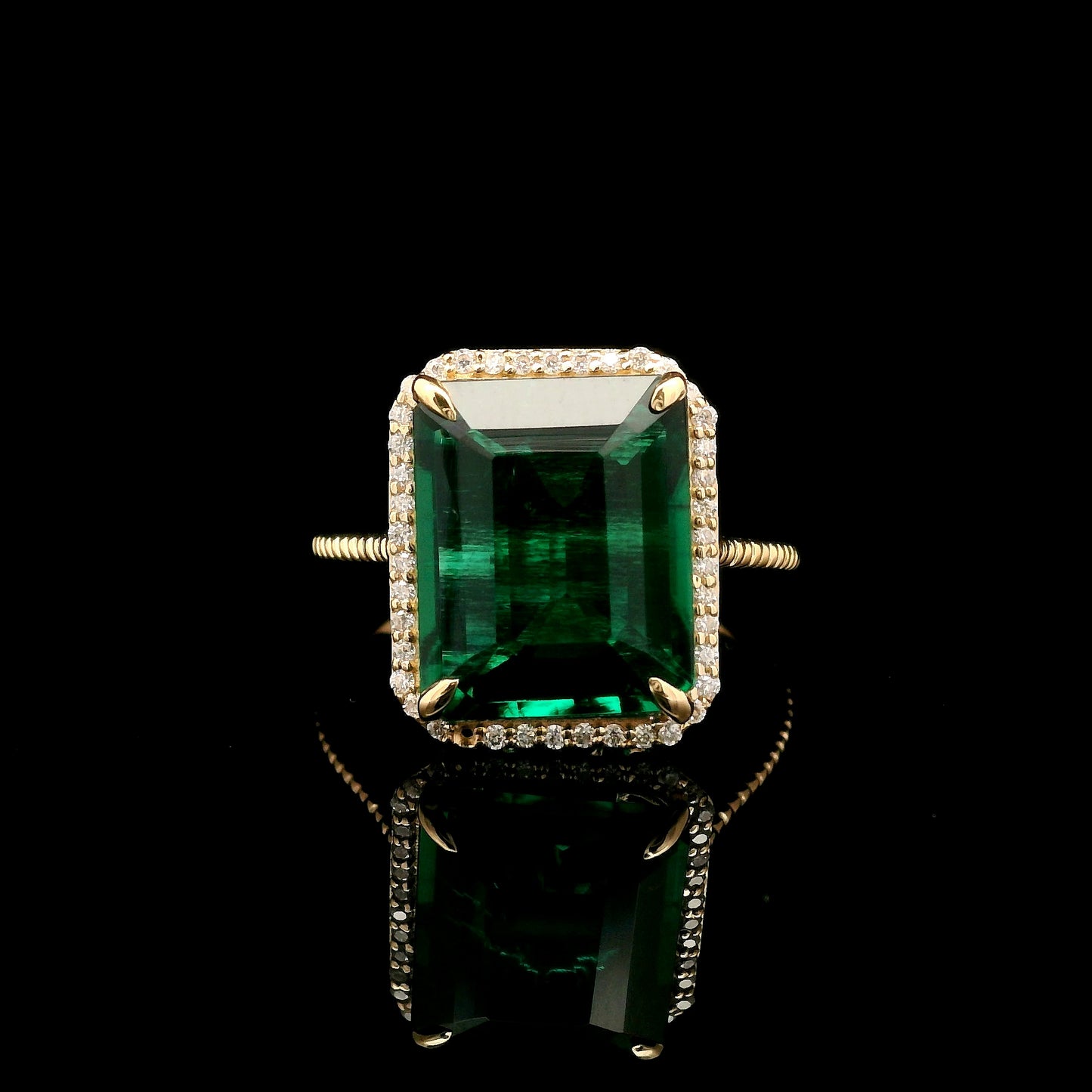 5.41 Ct Emerald Cut Lab Grown Emerald 14K Gold Ring