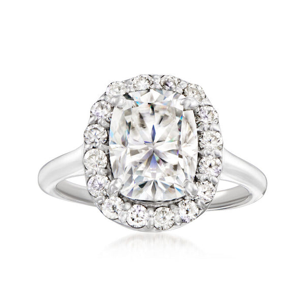 2.032 ct. t.w. Moissanite Halo Ring in Sterling Silver. Size 8