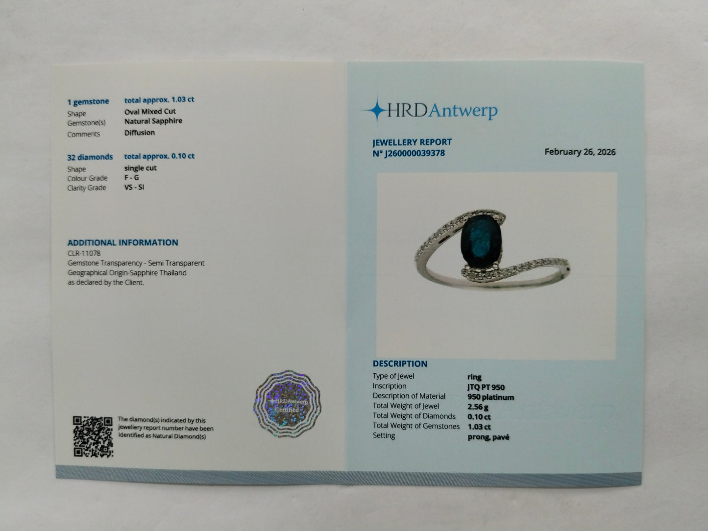1.13 Ct Oval Mixed Cut Natural Sapphire 950 Platinum Ring