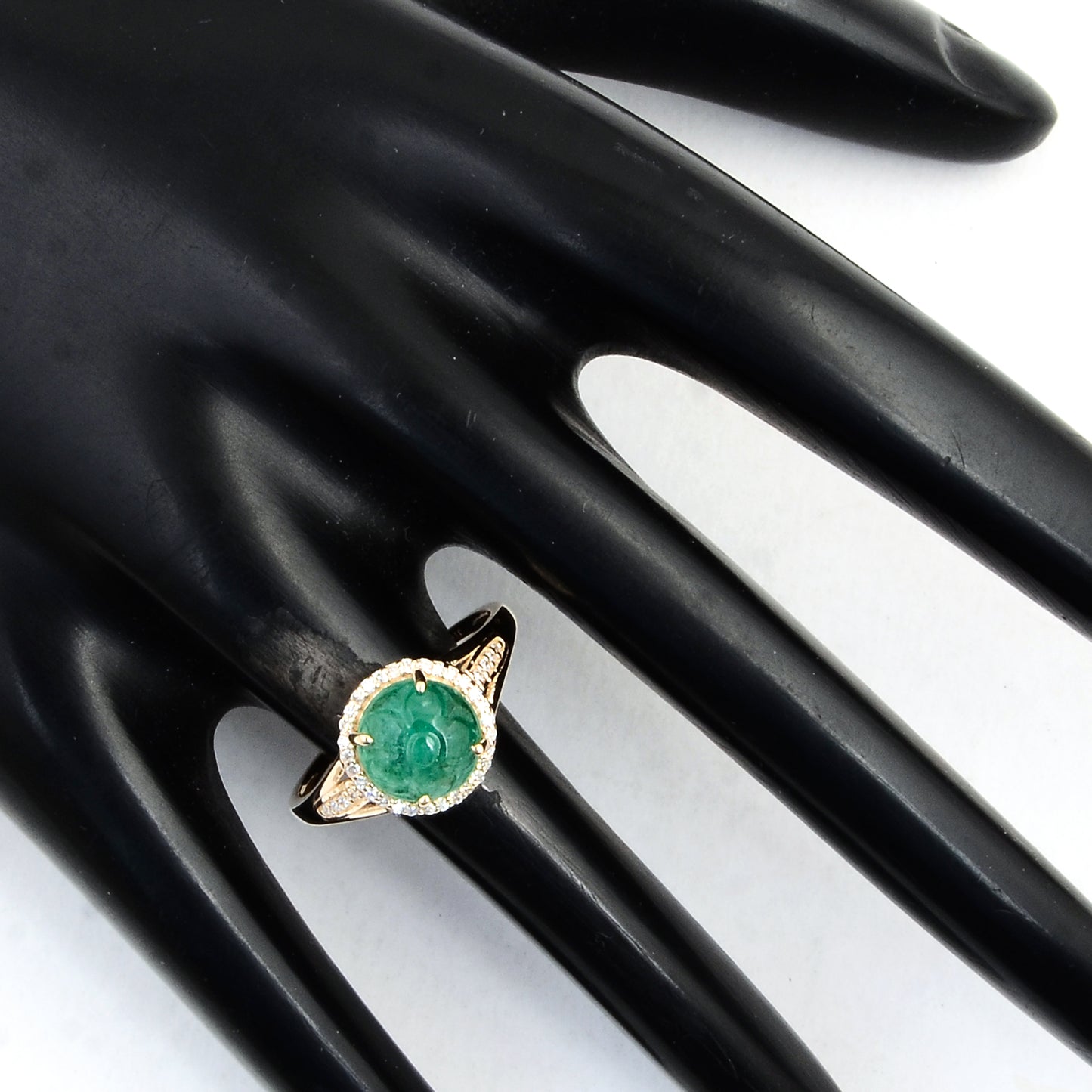 2.20 Ct Round Carving Natural Beryl Emerald 14K Gold Ring