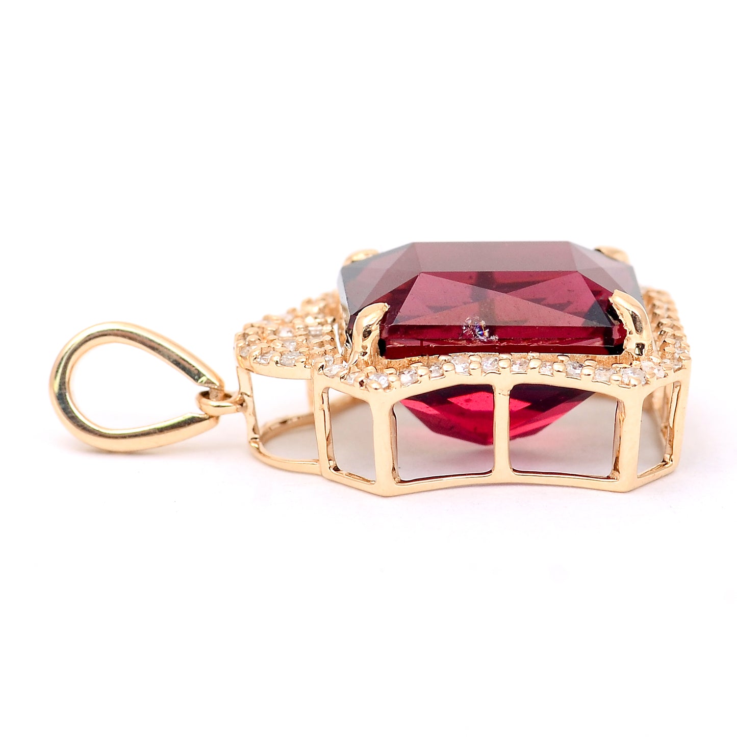 6.29 Ct Octagon Mixed Cut Natural Rhodolite 14K Gold Pendant