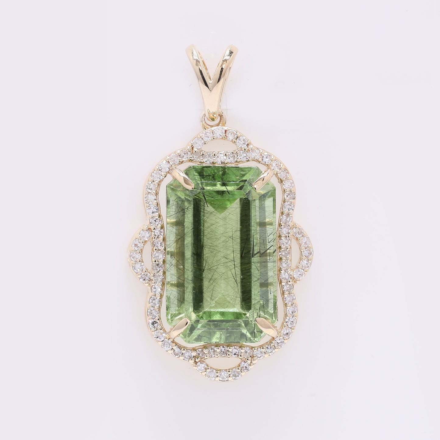 8.19 Ct Octagon Step Cut Natural Peridot 14K Gold Pendant