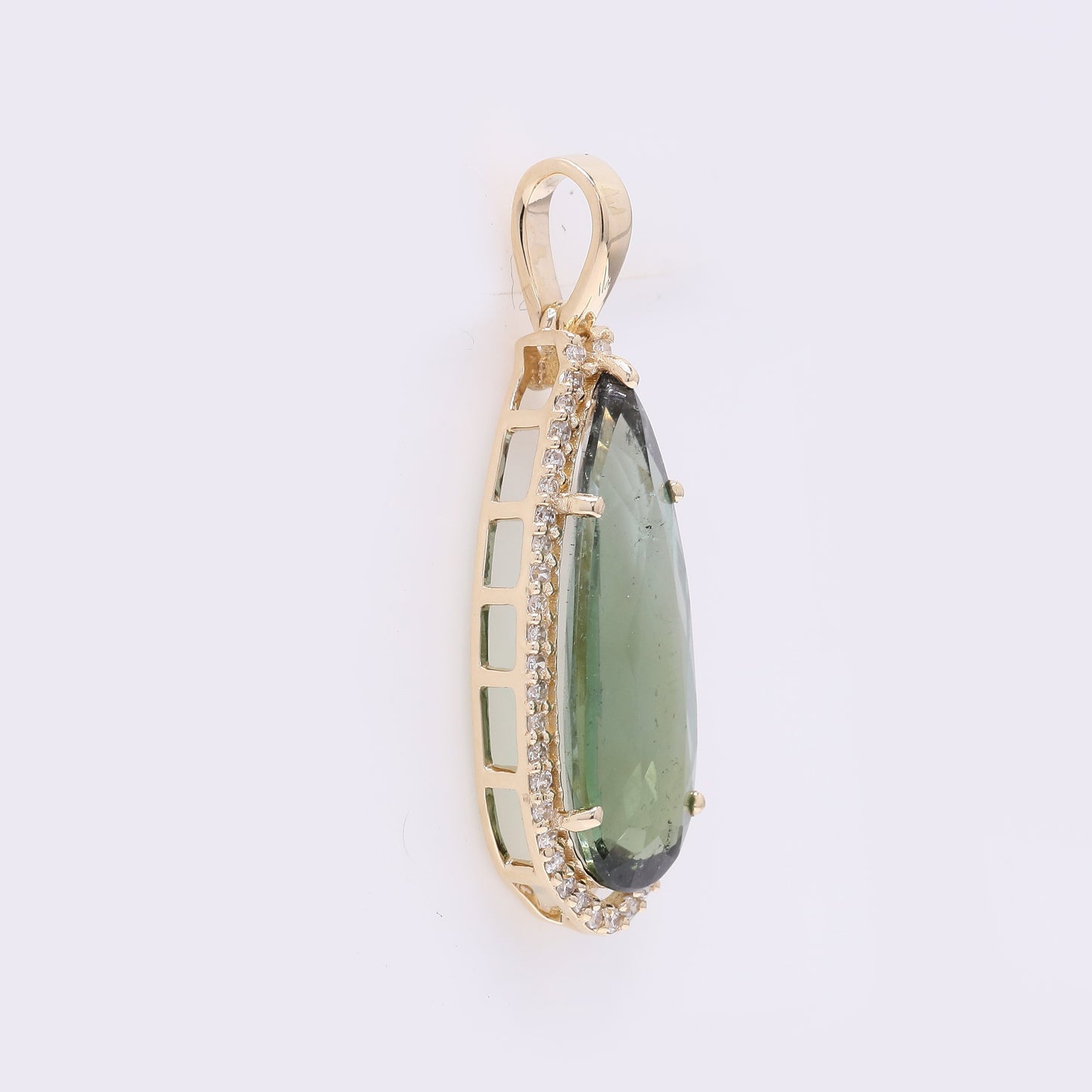 3.20 Ct Pear Mixed Cut Natural Tourmaline 14K Gold Pendant