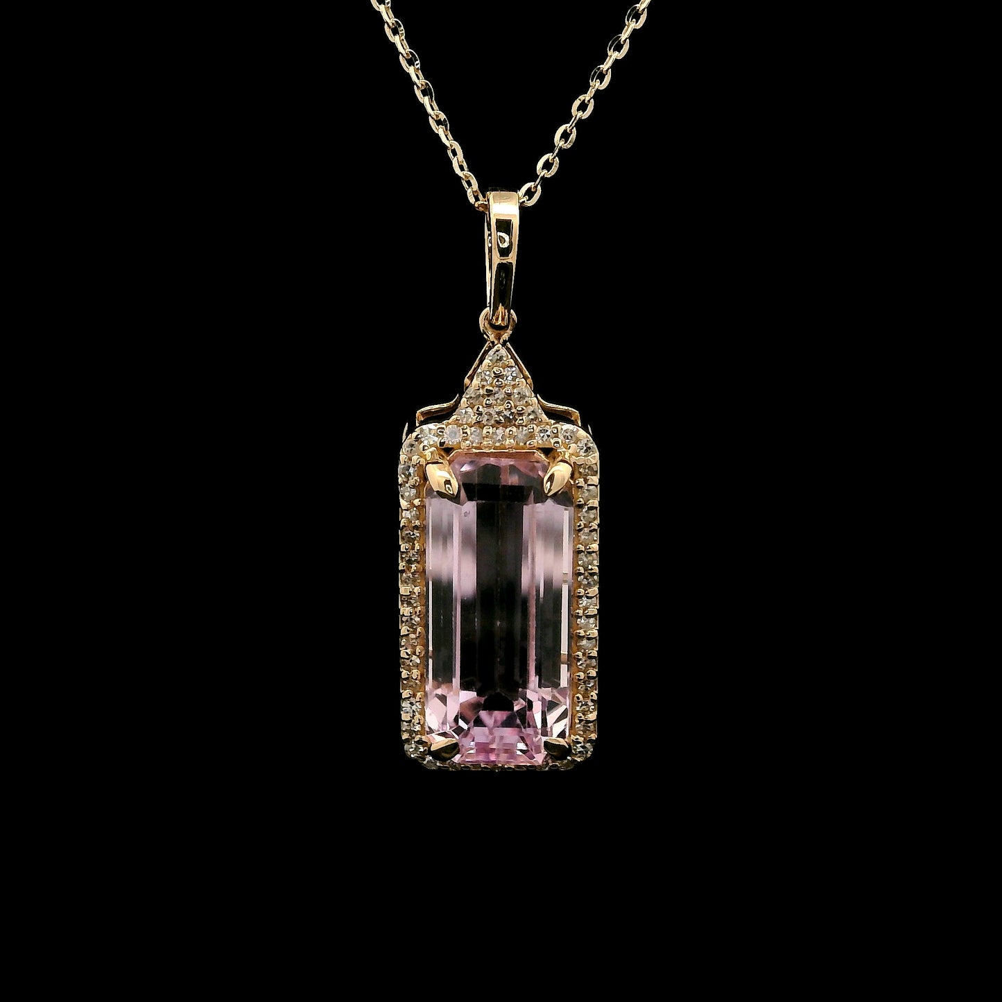 6.16 Ct Octagon Kunzite 14K Gold Pendant