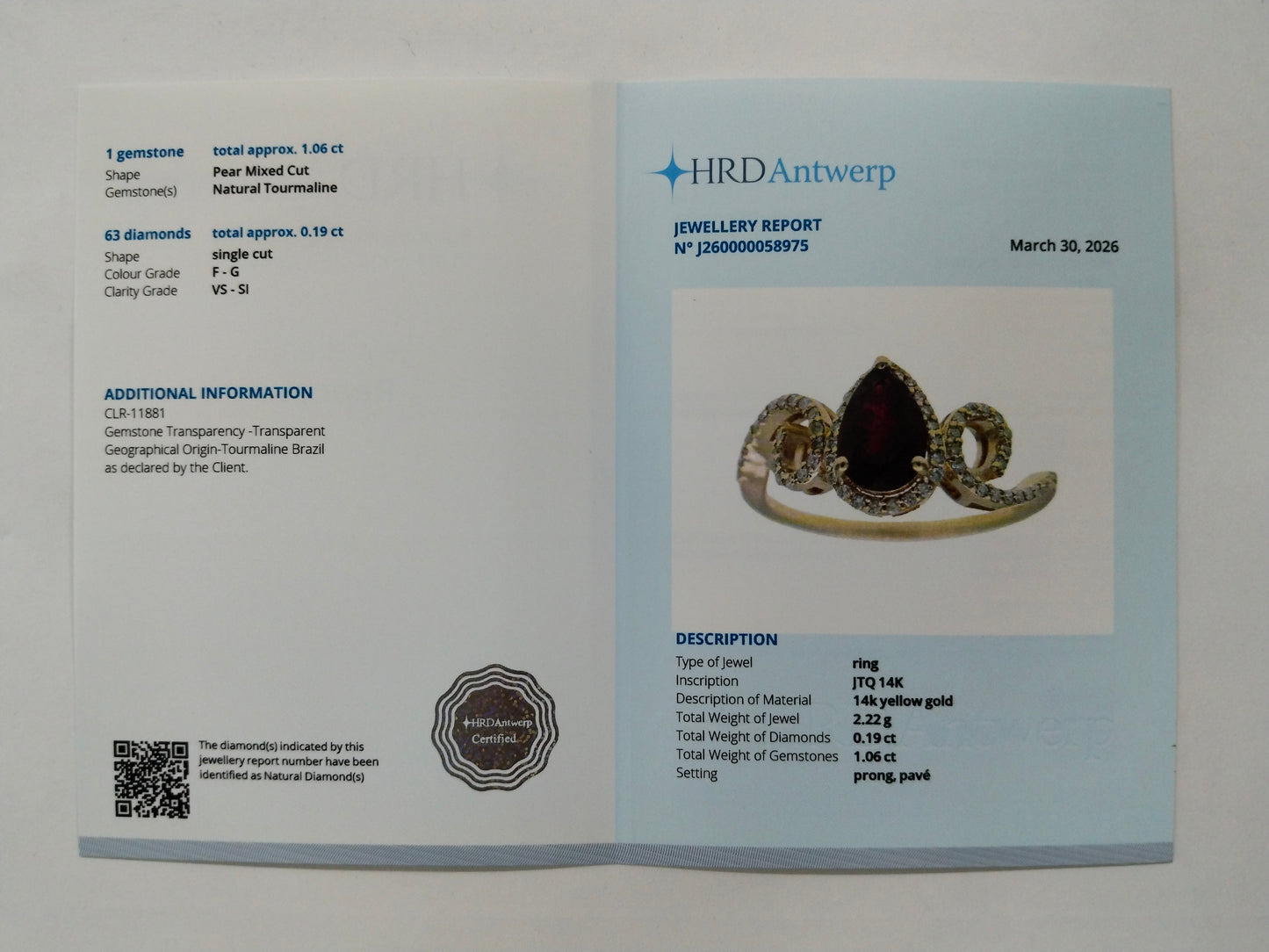 1.25 Ct Pear Mixed Cut Natural Tourmaline 14K Gold Ring