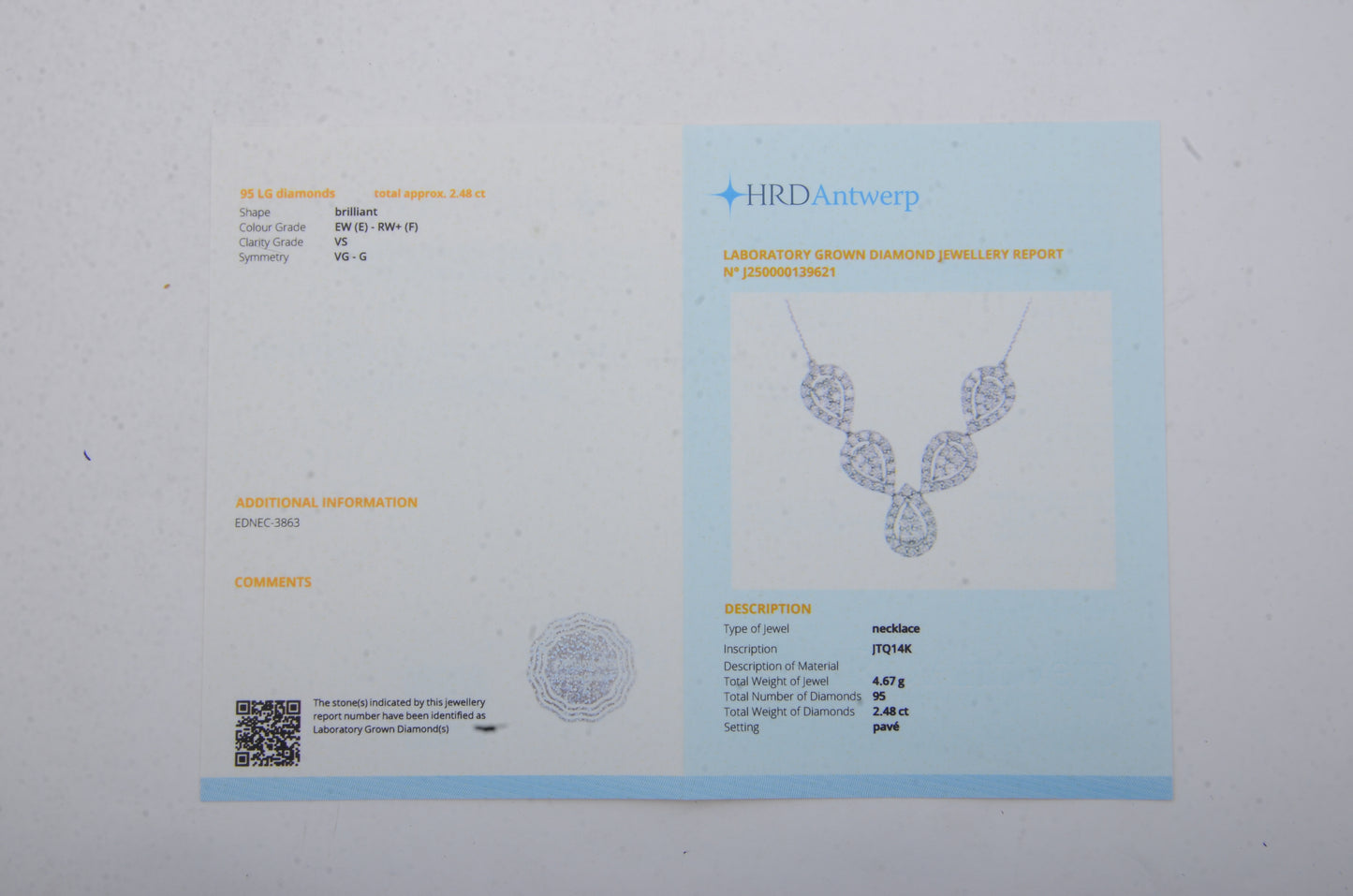 2.48 Carats Lab Grown Diamond 14K Gold Necklace