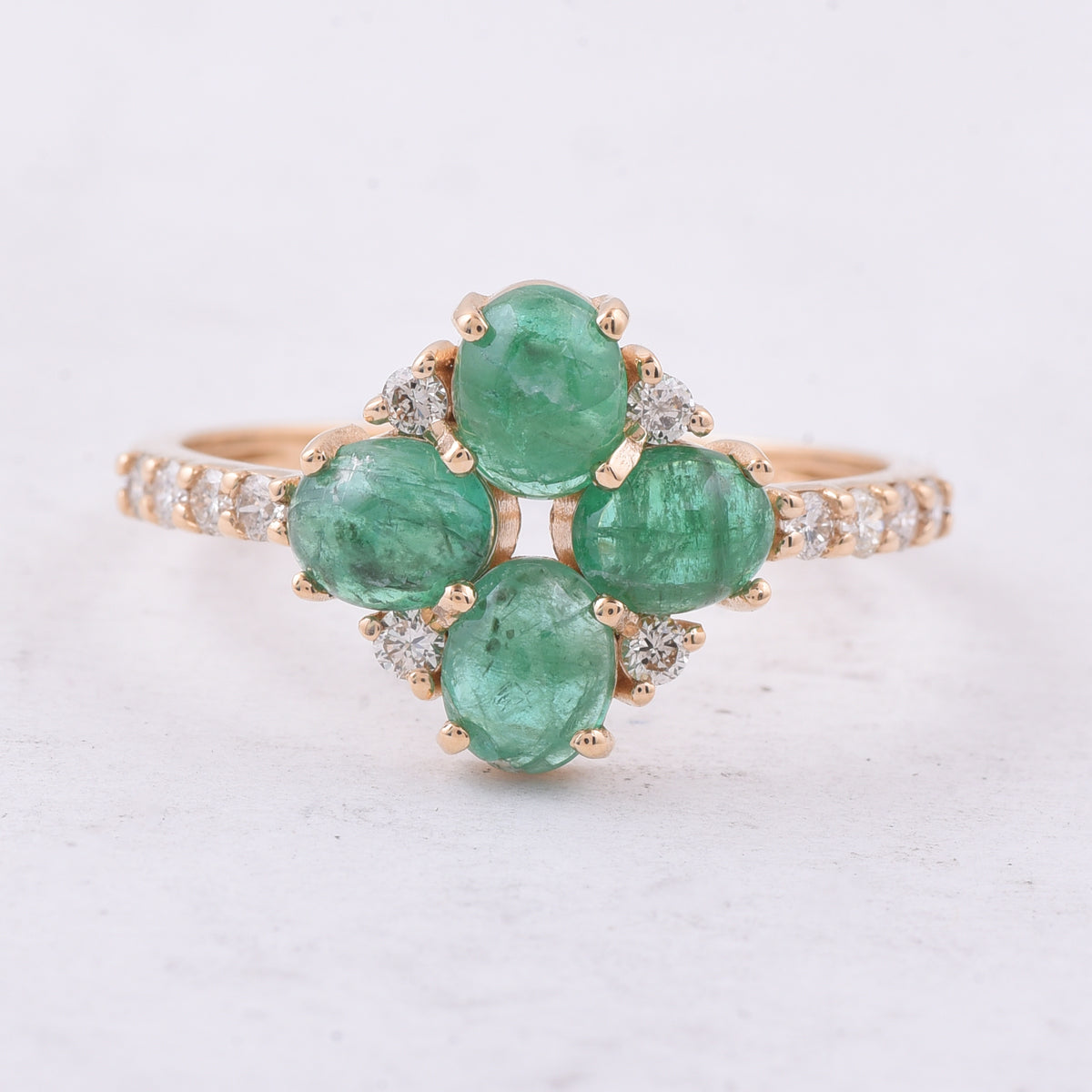 1.51 Ct Oval Cabochon Cut Natural Emerald 14K Gold Ring