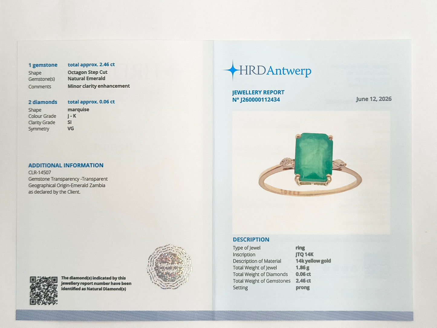 2.52 Ct Octagon Step Cut Natural Emerald 14K Gold Ring