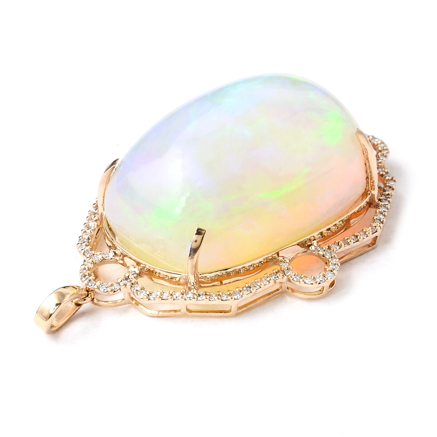 26.76 Ct Rectangular Cushion Cabochon Natural Opal 14K Gold Pendant